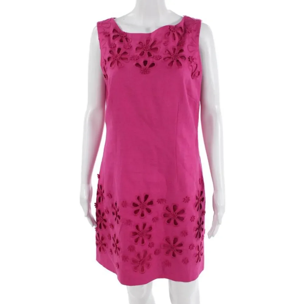 Laundry by Shelli Segal Women Pink Floral Linen Shift Dress Sleeveless Size 10